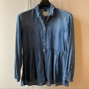 AE Half-Button Peplum Top - Denim Blue